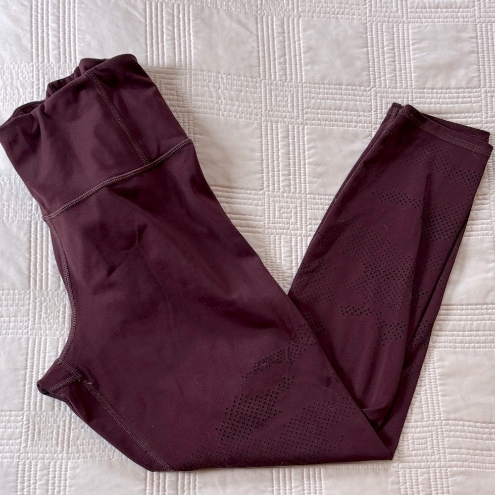 Athleta Burgundy Laser Cut Leggings